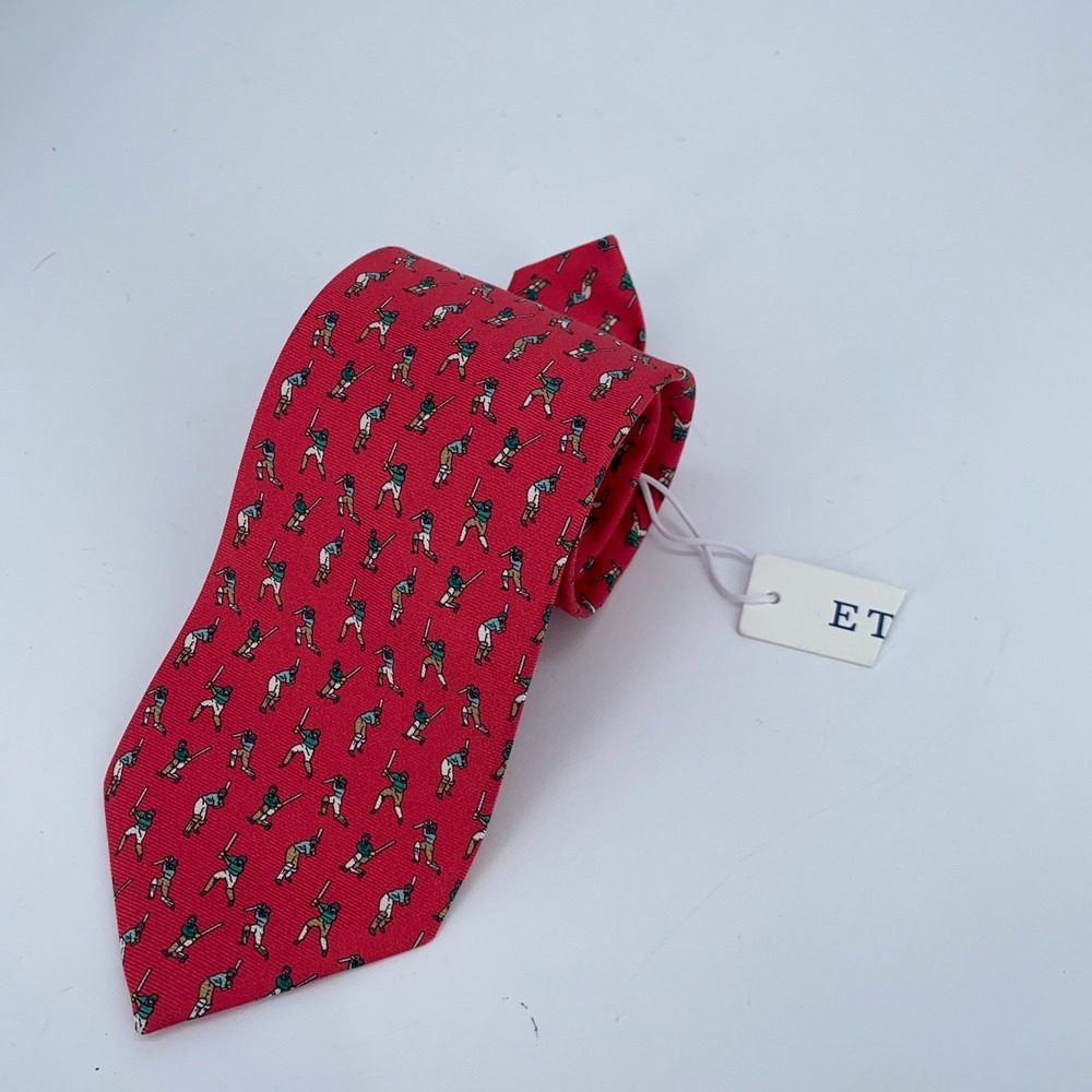 Eton Tie Mens One Size Burgundy Cricket Silk Luxury Classic Necktie Italy Made